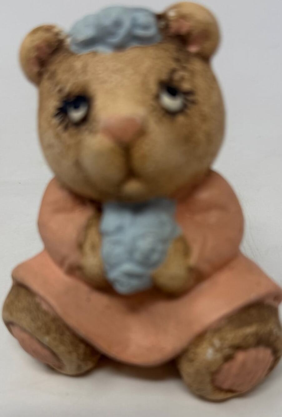 Vintage Monthly Calendar Bears Orange Blue‎ Tan Bear Holding Bouquet 3" Tall